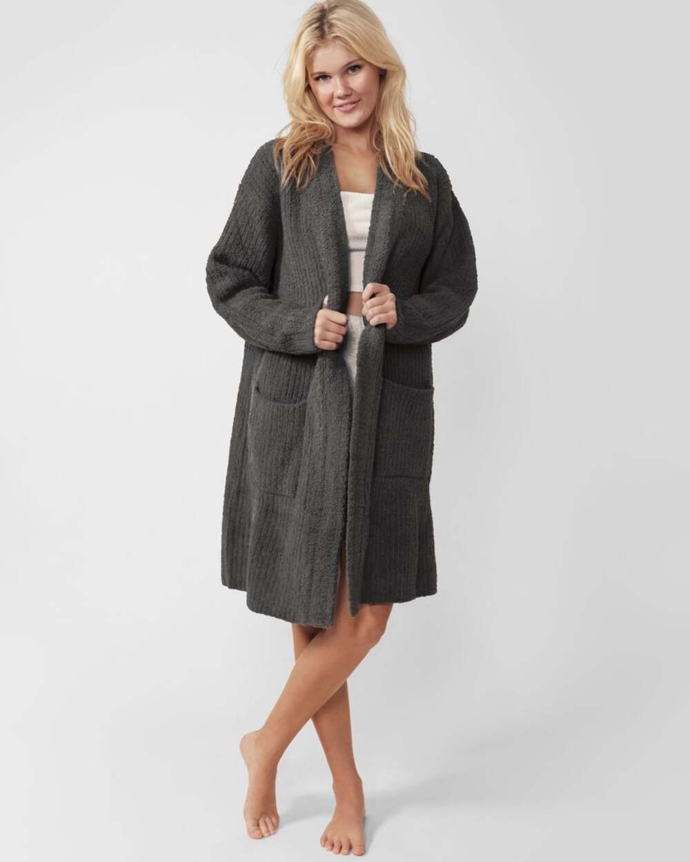 Sunday Citizen Ribbed Snug Cardigan Size S/M Granite